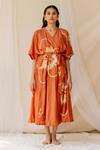 Buy_Nirjara_Orange Cotton Silk Hand Painted Wrap Dress_Online_at_Aza_Fashions
