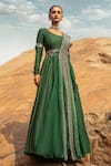 Buy_Ridhima Bhasin_Green Silk, Organza Square Neck Anarkali With Embellished Dupatta _at_Aza_Fashions
