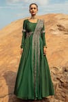 Ridhima Bhasin_Green Silk, Organza Square Neck Anarkali With Embellished Dupatta _Online_at_Aza_Fashions
