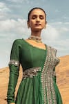 Buy_Ridhima Bhasin_Green Silk, Organza Square Neck Anarkali With Embellished Dupatta _Online_at_Aza_Fashions