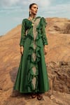 Buy_Ridhima Bhasin_Green Chiffon Asymmetric Pre-draped Embroidered Jumpsuit  _at_Aza_Fashions