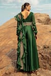 Shop_Ridhima Bhasin_Green Chiffon Asymmetric Pre-draped Embroidered Jumpsuit  _at_Aza_Fashions