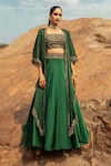 Buy_Ridhima Bhasin_Green Organza Square Neck Embroidered Lehenga Set _at_Aza_Fashions