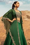 Shop_Ridhima Bhasin_Green Organza Square Neck Embroidered Lehenga Set _at_Aza_Fashions