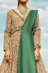 Buy_Ridhima Bhasin_Beige Organza, Georgette V Neck Printed Anarkali With Embellished Dupatta _Online_at_Aza_Fashions