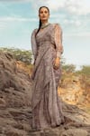 Buy_Ridhima Bhasin_Purple Organza V Neck Printed Pre-draped Saree With Blouse  _Online_at_Aza_Fashions