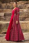 Ridhima Bhasin_Pink Georgette V Neck Printed Anarkali With Embellished Dupatta _Online_at_Aza_Fashions