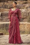 Ridhima Bhasin_Pink Georgette Square Neck Printed Sharara Saree With Blouse  _Online_at_Aza_Fashions