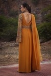 Shop_Ridhima Bhasin_Yellow Chiffon Square Neck Pre-draped Organza Saree Gown _at_Aza_Fashions