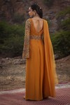 Shop_Ridhima Bhasin_Yellow Chiffon Square Neck Pre-draped Organza Saree Gown  _at_Aza_Fashions