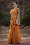 Ridhima Bhasin_Yellow Chiffon Square Neck Pre-draped Organza Saree Gown _Online_at_Aza_Fashions