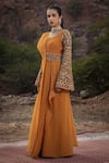 Ridhima Bhasin_Yellow Chiffon Square Neck Pre-draped Organza Saree Gown  _Online_at_Aza_Fashions