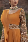 Shop_Ridhima Bhasin_Yellow Chiffon Square Neck Pre-draped Organza Saree Gown  _Online_at_Aza_Fashions