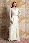 Buy_Ridhima Bhasin_White Organza Embroidered Floral Motifs Boat Sharara Saree With Blouse  _at_Aza_Fashions