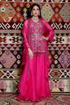 Buy_Ridhima Bhasin_Pink Organza, Tulle V Neck Embroidered Peplum Sharara Set _at_Aza_Fashions