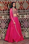 Buy_Ridhima Bhasin_Pink Organza Embroidered U Neck Flared Bridal Lehenga Set  _at_Aza_Fashions