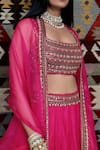 Ridhima Bhasin_Pink Organza Embroidered U Neck Flared Bridal Lehenga Set  _Online_at_Aza_Fashions