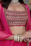 Buy_Ridhima Bhasin_Pink Organza Embroidered U Neck Flared Bridal Lehenga Set  _Online_at_Aza_Fashions