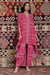 Buy_Ridhima Bhasin_Pink Cotton, Georgette Floral Motifs Kaftan Botanical Print Pant Set With _at_Aza_Fashions