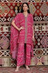 Ridhima Bhasin_Pink Cotton, Georgette Floral Motifs Kaftan Botanical Print Pant Set With _Online_at_Aza_Fashions