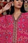 Buy_Ridhima Bhasin_Pink Cotton, Georgette Floral Motifs Kaftan Botanical Print Pant Set With _Online_at_Aza_Fashions