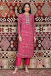 Ridhima Bhasin_Pink Silk, Georgette Floral Motifs Jewelled Neckline Kurta Set _Online_at_Aza_Fashions