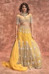 Buy_Ridhima Bhasin_Yellow Tulle Sweetheart Neck Embroidered Bridal Lehenga Set _at_Aza_Fashions