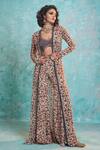 Buy_Ridhima Bhasin_Beige Georgette Open Abstract Print Jacket And Sharara Set  _at_Aza_Fashions