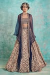 Ridhima Bhasin_Beige Satin Open Printed Lehenga And Cape Set  _Online_at_Aza_Fashions