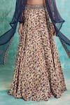 Shop_Ridhima Bhasin_Beige Satin Open Printed Lehenga And Cape Set  _Online_at_Aza_Fashions