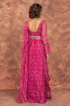 Shop_Ridhima Bhasin_Pink Organza Square Neck Floral Print Pre-draped Saree Set  _at_Aza_Fashions