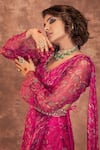 Ridhima Bhasin_Pink Organza Square Neck Floral Print Pre-draped Saree Set  _Online_at_Aza_Fashions