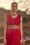 Shop_Ridhima Bhasin_Pink Organza Scoop Neck Pre-draped Saree With Blouse _at_Aza_Fashions