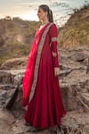 Ridhima Bhasin_Pink Silk, Organza Square Neck Anarkali With Embellished Dupatta _Online_at_Aza_Fashions