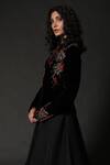 Buy_Rohit Bal_Black Silk Velvet Embroidered Floral Mandarin Collar Jacket _Online_at_Aza_Fashions