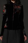 Shop_Rohit Bal_Black Silk Velvet Embroidered Floral Mandarin Collar Jacket _Online_at_Aza_Fashions