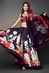 Shop_Rohit Bal_Black Chanderi Silk Digital Prints Floral Pattern Scoop Neck Lehenga Set _at_Aza_Fashions