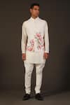 Buy_Rohit Bal_White Linen Printed Floral Bundi  _at_Aza_Fashions
