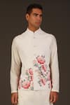 Rohit Bal_White Linen Printed Floral Bundi  _Online_at_Aza_Fashions
