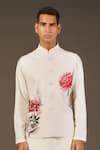 Rohit Bal_White Linen Floral Print Bundi_Online_at_Aza_Fashions