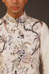 Rohit Bal_White Linen, Lining Silk Bird, Floral Print Bundi _Online_at_Aza_Fashions