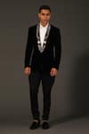 Buy_Rohit Bal_Black Silk Velvet Embroidered Floral Tuxedo _at_Aza_Fashions