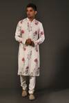 Buy_Rohit Bal_White Linen Embroidered Floral Print Kurta Set_at_Aza_Fashions