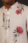 Rohit Bal_White Linen Embroidered Floral Print Kurta Set_Online_at_Aza_Fashions