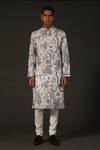 Buy_Rohit Bal_White Linen Printed Floral Kurta Set  _at_Aza_Fashions