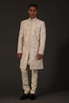 Buy_Rohit Bal_Pink Chanderi, Lining Silk Floral, Animal Embroidered Sherwani _at_Aza_Fashions