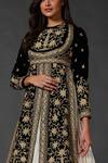 Buy_Rohit Bal_Black Cotton, Velvet, Lining Floral Round Embroidered Anarkali Set _Online_at_Aza_Fashions
