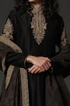 Rohit Bal_Black Chanderi Embroidered Floral Mandarin Collar Anarkali Set_Online_at_Aza_Fashions