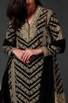 Rohit Bal_Black Chanderi Silk, Lining Cotton Floral V Neck Embroidered Kurta Set _Online_at_Aza_Fashions