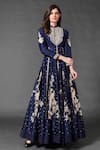 Buy_Rohit Bal_Blue Chanderi Silk Embroidered Floral Mandarin Collar Anarkali Gown  _at_Aza_Fashions